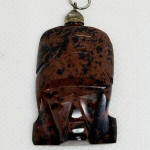 Carved Jasper Maya Warrior Head pendant, hand carved, Mexico, vintage